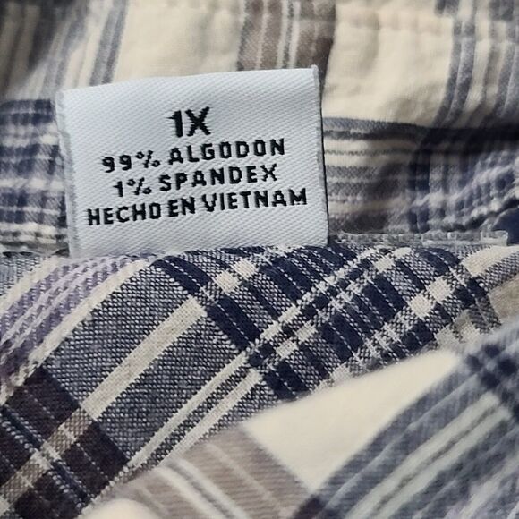 Liz Claiborne Womens Button Up Blouse Multicolor Size 1X Cotton Blend Stretch - Picture 8 of 12